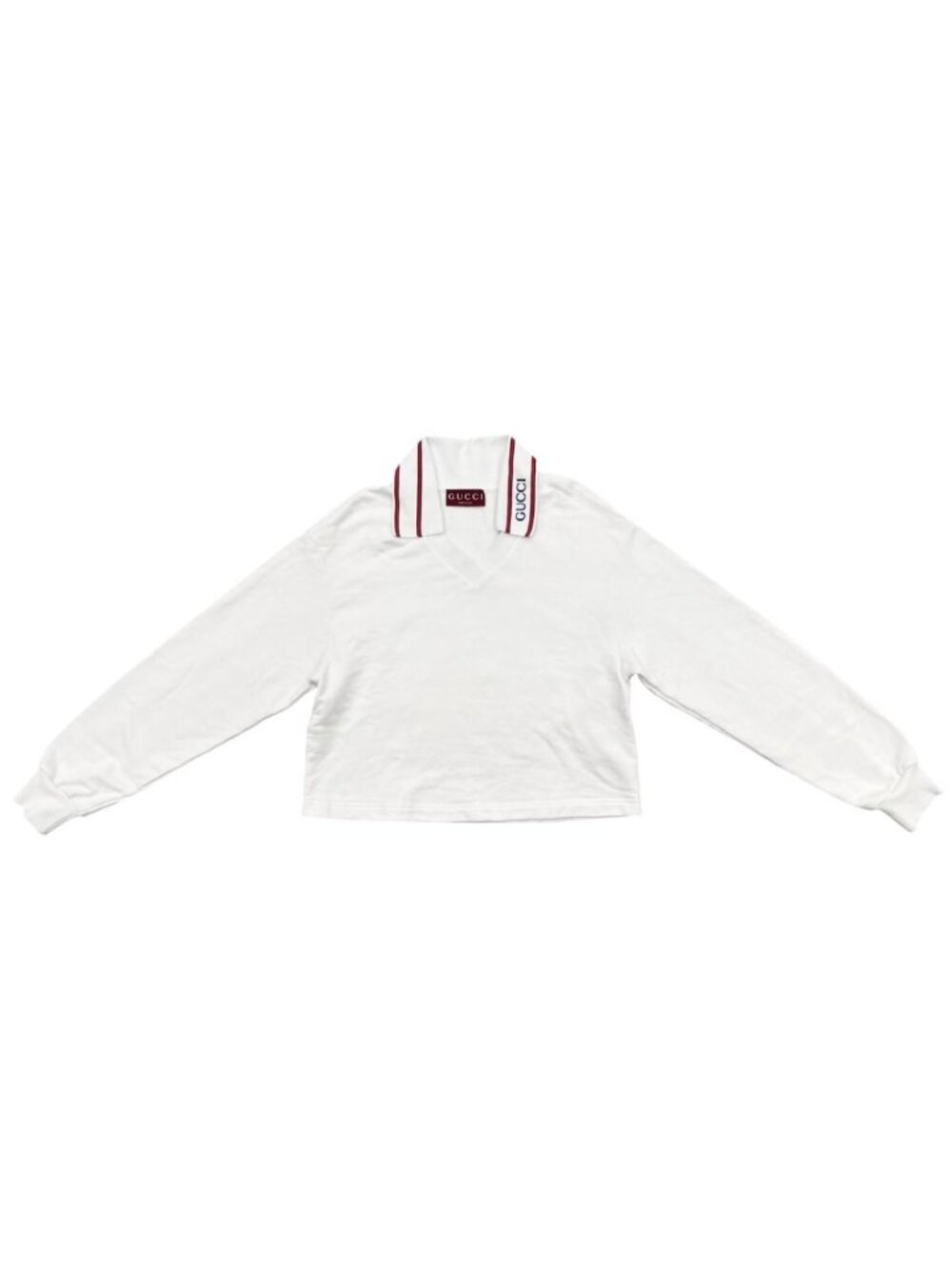 Gucci Long Sleeve Polo Shirt Cotton Collar Logo White S
